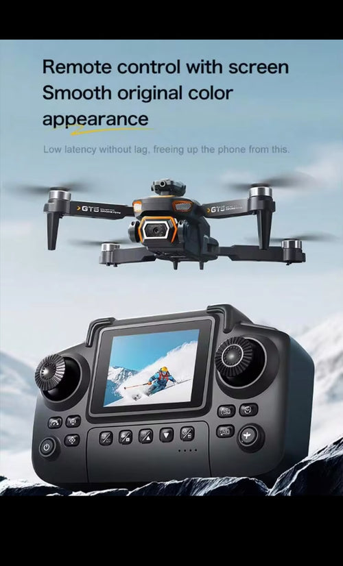 GT5 Drone With 2.4-Inch Real-Time Display Remote Controller, Electric Adjustable Dual Cameras, Powerful Brushless Motors, Smart Obstacle Avoidance And Optical Flow