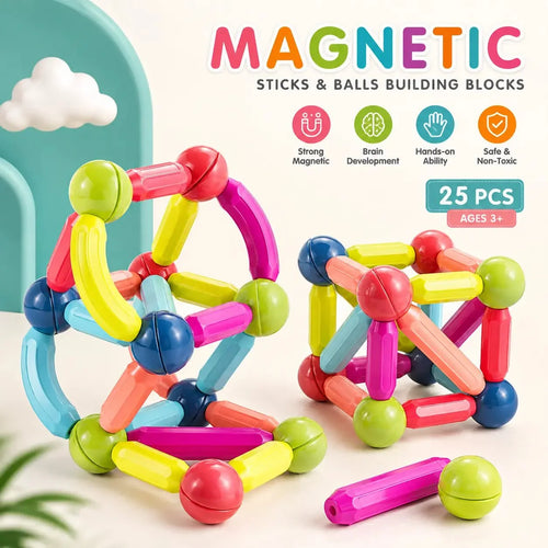 25  PCS Magnetic Blocks Toy Set – STEM Montessori Building Kit for Kids 3+