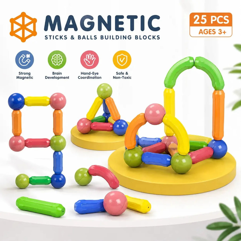 25  PCS Magnetic Blocks Toy Set – STEM Montessori Building Kit for Kids 3+