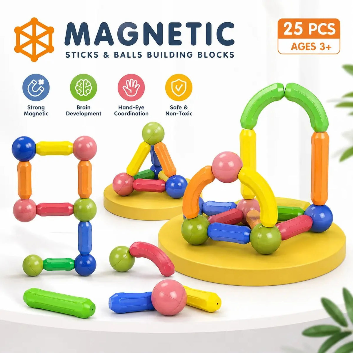 25  PCS Magnetic Blocks Toy Set – STEM Montessori Building Kit for Kids 3+