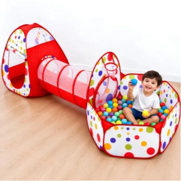 3-in-1 Pop-Up Tunnel Tent Set – Playhouse, Crawl Tunnel & Ball Pit 🎪🌈✨