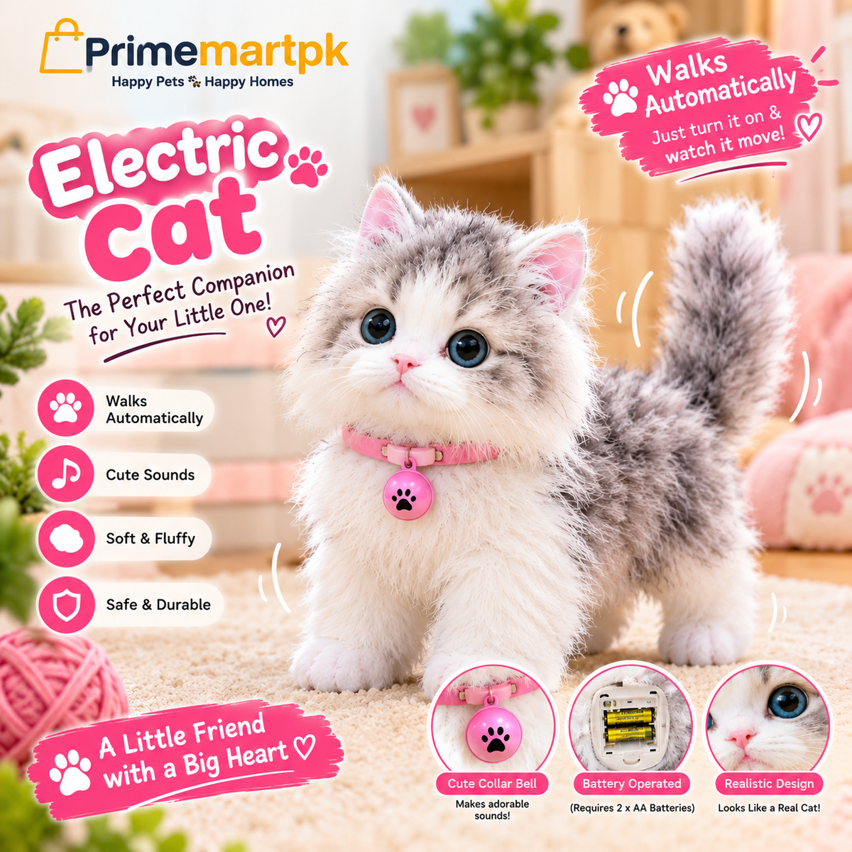 Interactive Walking Cat Toy – Soft Plush Moving Kitty for Kids