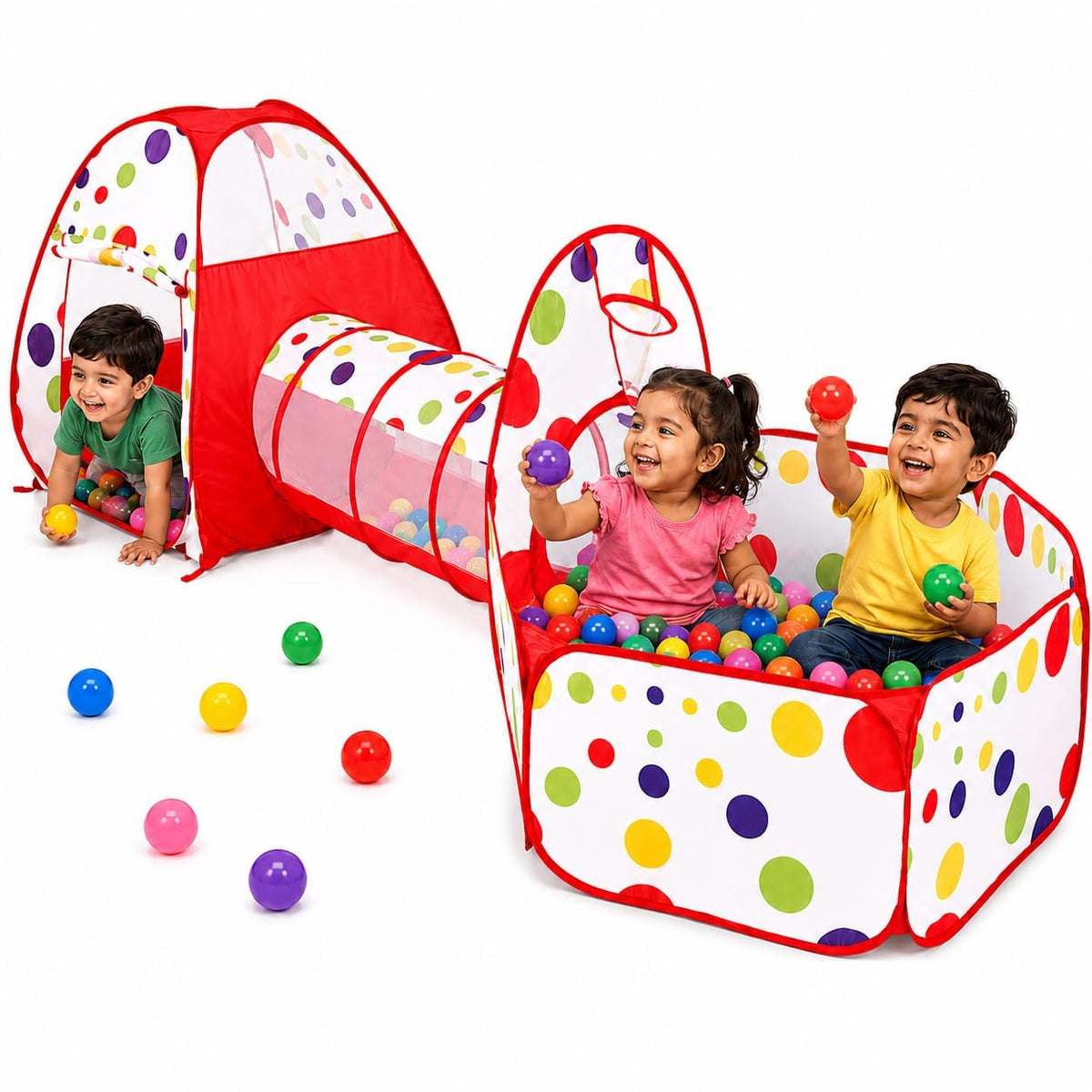 3-in-1 Pop-Up Tunnel Tent Set – Playhouse, Crawl Tunnel & Ball Pit 🎪🌈✨