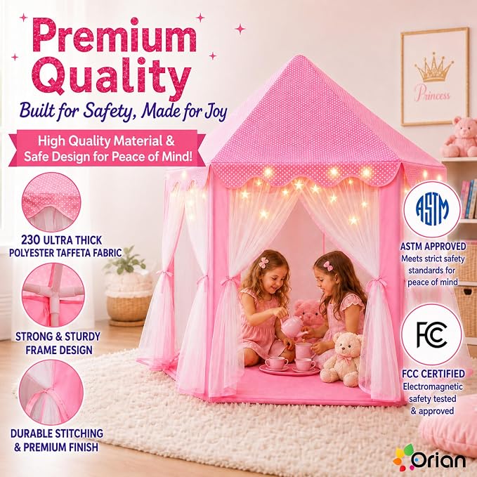 Princess Castle Play Tent for Girls with Fairy Lights