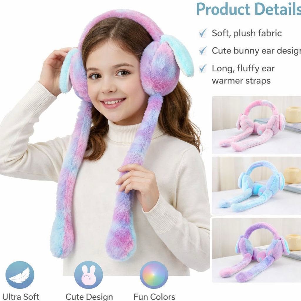 Winter Earmuffs for Kids – Soft Plush Bunny Ear Warmers with Moving Ears & Chu Chu Sound | Faux Fur Warm Ear Muffs for Girls, Boys, Women & Cold Weather Protection interactive winter accessories