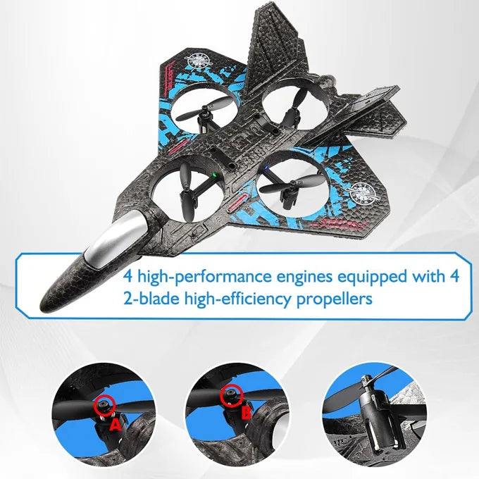 RC Plane Drone Jet Fighter – 2.4GHz Quadcopter with 6-Axis Gyro, 3D Flip