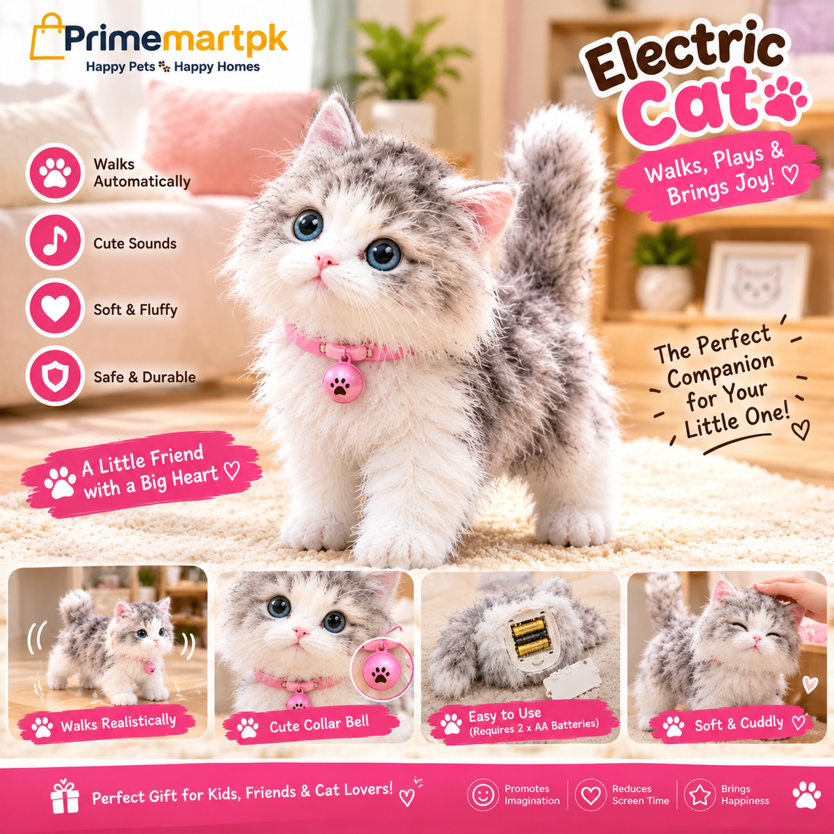 Interactive Walking Cat Toy – Soft Plush Moving Kitty for Kids